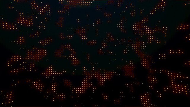 Animated abstract technology random dots and grid 4K on black background. Loop background. Led halftone and moire effect