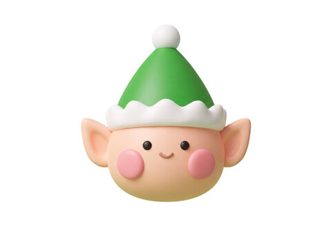 Cute elf head icon with green hat with ears isolated transparent on transparent background