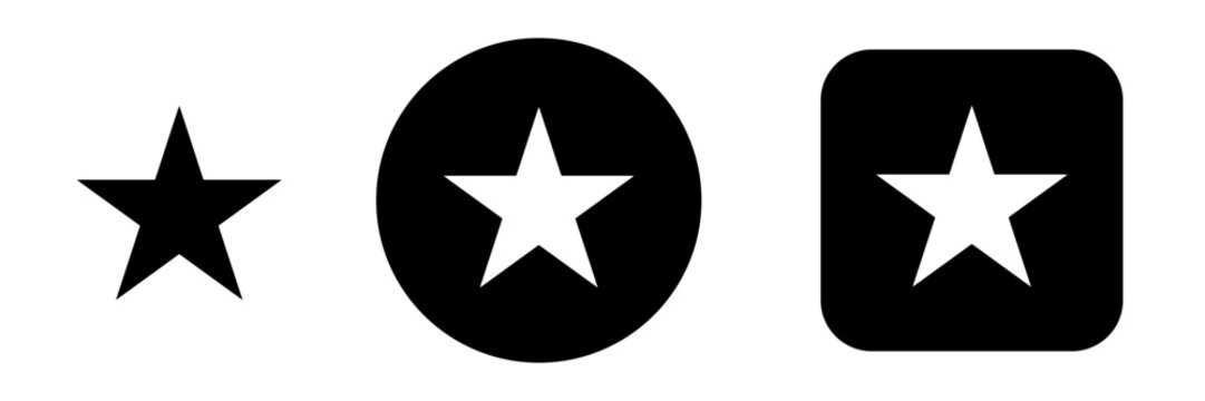 Star icon set with favorite and bookmark symbol. Solid black Star Rating icons for reviews, feedback, awards and recognition