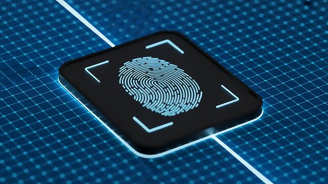 Digital biometric, security and identify by fingerprint concept. Scanning system of the fingerprint. 3d rendering 