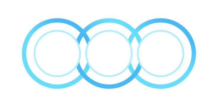 Empty infographic template. Three overlapping circular rings. Interlocking blue gradient hoops. Vector diagram blank design with 3 steps. Editable info graphic with options. Modern data visualization