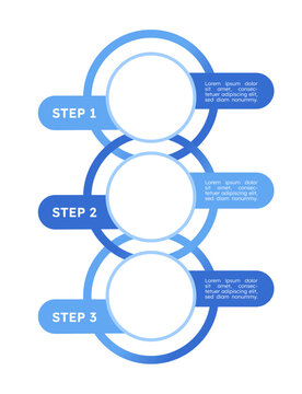 Vertical process empty infographic template. Gradient blue color scheme. Interconnected pattern. Vector diagram blank design with 3 steps. Editable info graphic with options. Modern data visualization