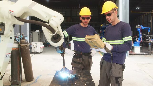 Industrial robotic welding process with human supervision