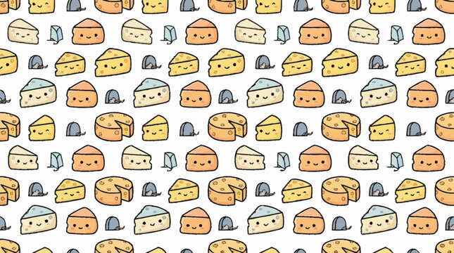 A cute seamless pattern of cheese wedges and little mice
