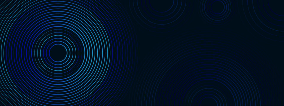 Abstract Dark Blue Technology Background, Concentric Neon Blue Circular Lines Ripple Vector, Futuristic Digital Radar Audio Wave Backdrop