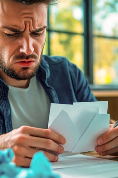 A person concentrating on a task, likely writing or drawing. vertical frame
