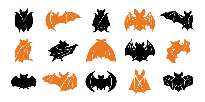  Halloween spooky flying vampire bats vector icons set