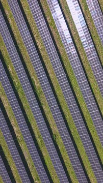 Aerial view of a solar energy farm in the countryside