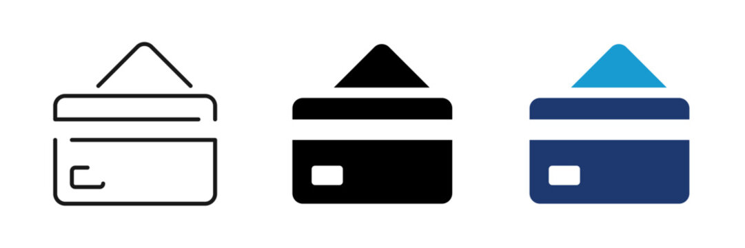 Card deposit icon set. Credit card, slot, payment, insert. Flat and Line style collection.