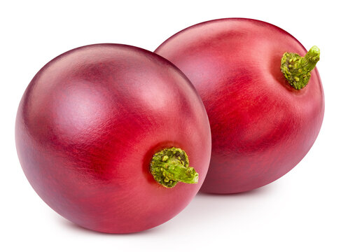 Organic red grapes composition with whole berries close up. Grapes isolated on white background with clipping path