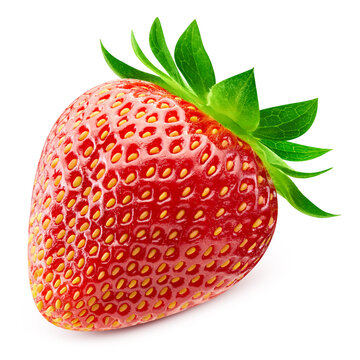 Organic red strawberry isolated on white background close up. Taste juicy berry with clipping path. Professional food photography