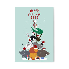 Fototapeta premium Happy new year 2019 postcard vector
