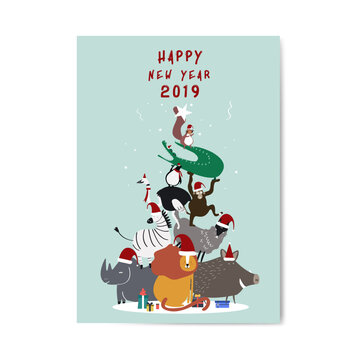 Happy new year 2019 postcard vector