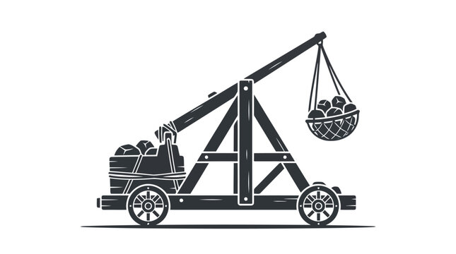 Medieval wooden trebuchet loaded with stones ready for battle vector graphic