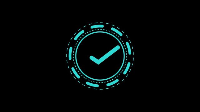 Neon blue circular hud interface element with dashed lines and glowing light rings for futuristic technology and digital data loading graphic design