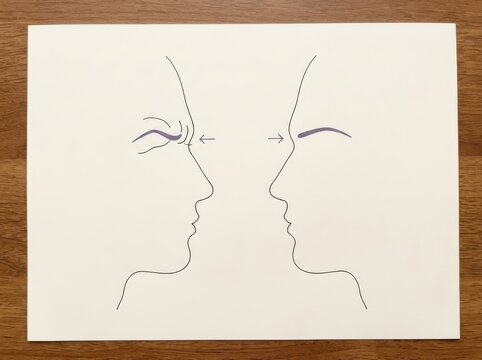 Eyebrow lift concept with face profile line art sketch