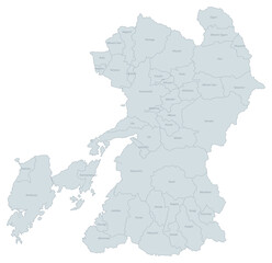 Fototapeta premium Administrative Map of Kumamoto Prefecture, Japan - Detailed Political Boundaries