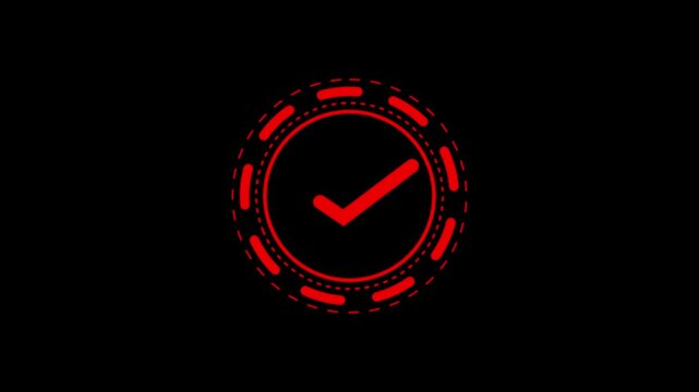 Abstract red glowing circle hud interface element with dashed lines and futuristic rings design on a dark background for modern technology digital display graphics and sci-fi computer ui elements