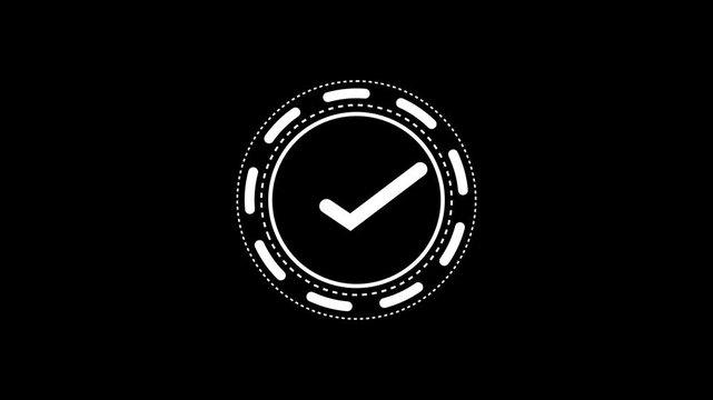 Abstract white circle loading icon with dashed lines and glowing center point for digital user interface design elements and modern technology progress indicators isolated on a black background