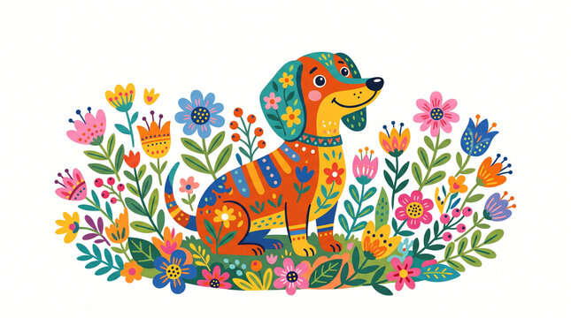 Title: Colorful Sitting Dachshund Dog Vector Illustration