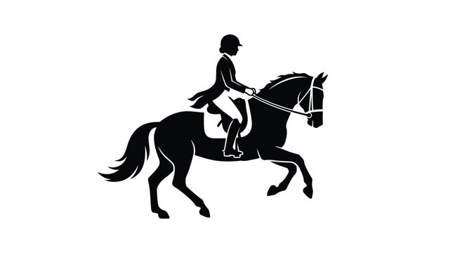 Elegant equestrian rider trotting horse in dressage vector design