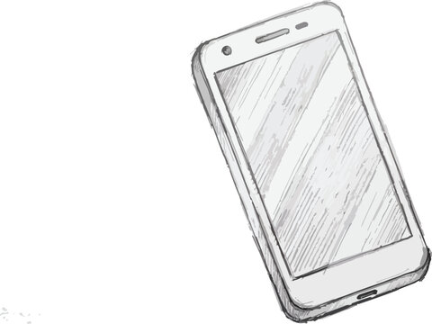 Hand drawn smartphone sketch illustration showing digital communication technology device presented isolated on transparent background