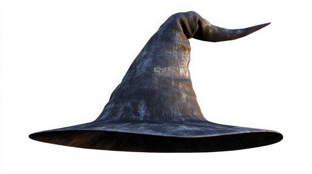 Black witch hat isolated on white background for Halloween costume and magic theme