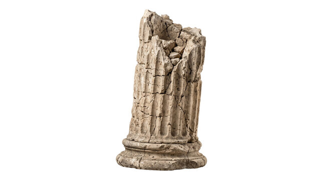 Ancient broken roman column ruin for historical and architectural concepts with textured stone.