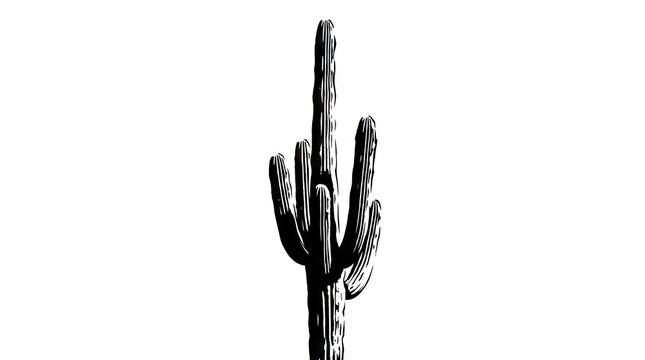Black and white saguaro cactus silhouette on white background