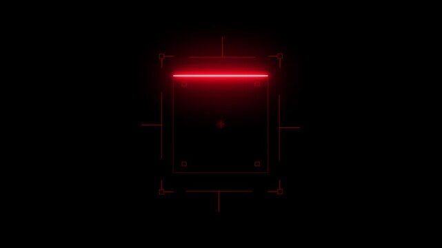 Red laser scanning hud interface animation, futuristic digital target tracking overlay, tech scan effect.