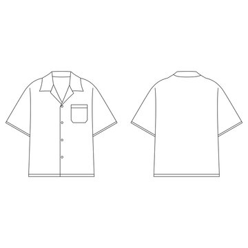 Front and back view of a white cotton men's button shirt template