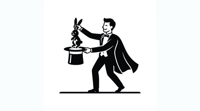 Magician pulling rabbit out of top hat magic show vector art