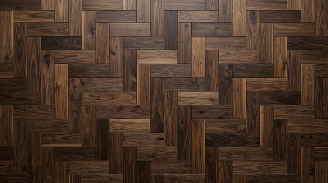Dark walnut herringbone wood flooring texture, rich brown parquet pattern