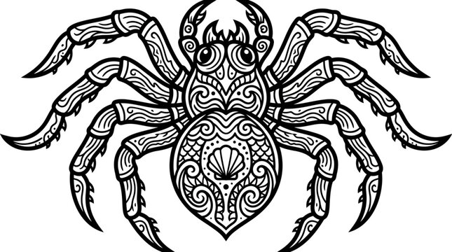 Ornate Spider Illustration - Intricate Zentangle Art, Isolated on Transparent Background