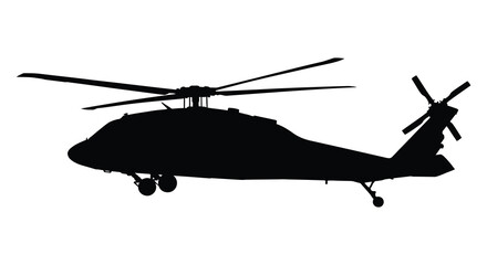 Fototapeta premium Military helicopter side view black silhouette against a white background silhouette
