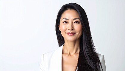 Obraz premium Elegant Beauty Portrait of an Asian Woman in Her 30s with Natural Glowing Skin