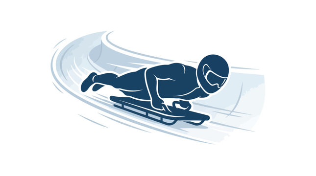 Athletic luger racing down icy track at high speed vector art