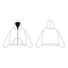 Front and back view of a white cotton men's zip up hoodie template © tyeph