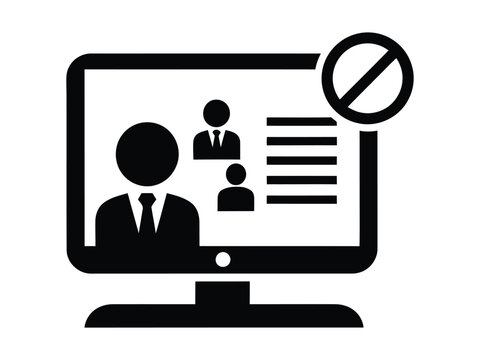 Blocked user profile icon on computer screen, restricted account access symbol, banned member vector illustration