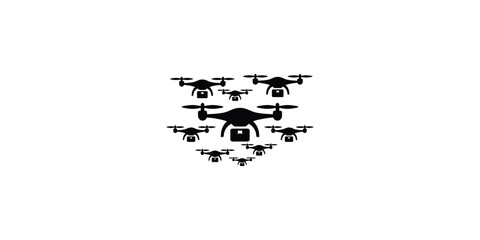 Fototapeta premium A swarm of delivery drones carrying packages icon set.