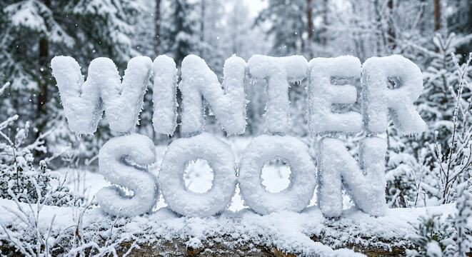 3D snow typography, fluffy snow-covered letters
