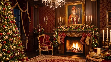 Fototapeta premium Luxury red-and-gold St. Nicholas holiday background