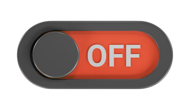 Black Off Toggle Switch Button with Red Background Isolated on Transparent Backdrop in 3D Render.