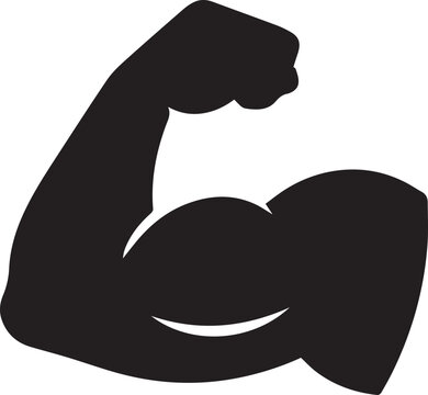 A strong muscular arm flexing to show power and physical fitness in a minimalist black and white silhouette