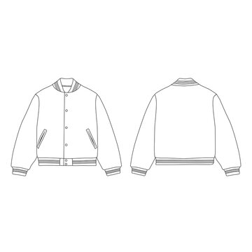 Front and back view of a white men's varsity jacket template