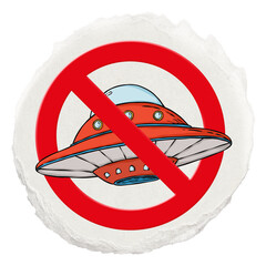 No ufo png symbol, forbidden sign on transparent background, ripped paper badge © Rawpixel.com