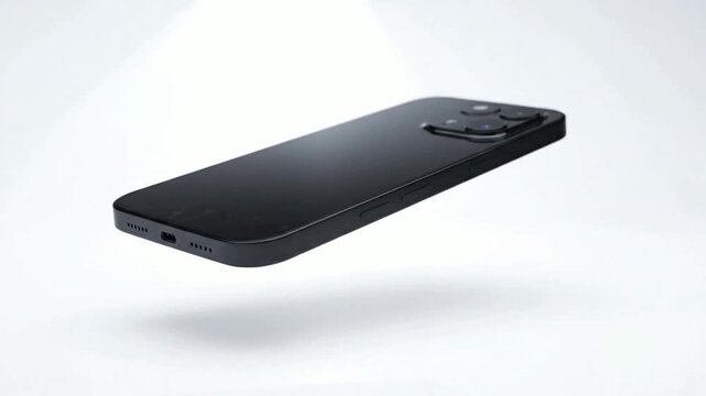 Sleek black smartphone floating in studio light, minimalist modern mobile device product showcase, high-end tech concept