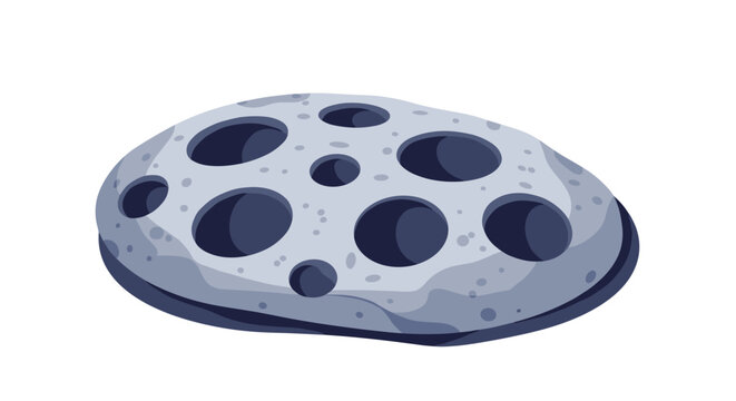 Detailed illustration of a grey lunar rock or asteroid with various sizes of circular impact craters and textures.