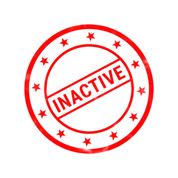 Red inactive rubber stamp on white background, circular business seal with stars, expired status indicator icon