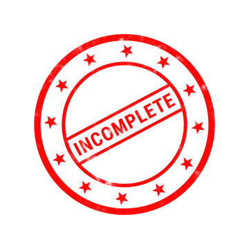Red incomplete rubber stamp on white background, circular grunge ink stamp with stars, business verification and document status icon